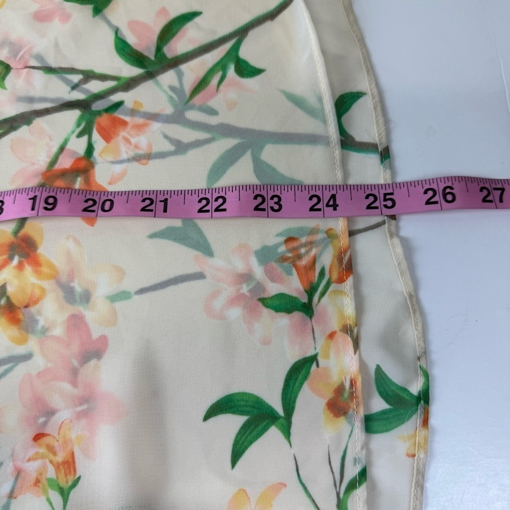 Susan Graver Blouse Womens Size Large Split Sleeve Orange Green Sheer Floral Top - Picture 9 of 10